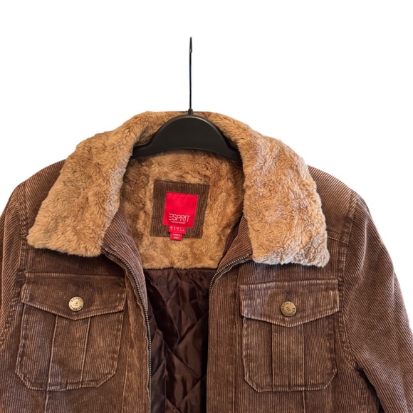 VTG Esprit Brown Corduroy Faux Fur Trimmed Jacket Size S. Stranger thing/Y2K - Picture 2 of 9